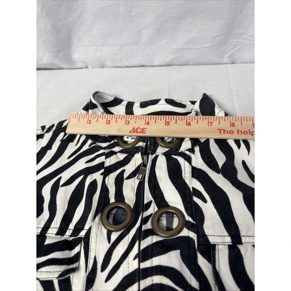 New Directions Zebra Print Canvas Studded Jacket Women Medium Black White Zip